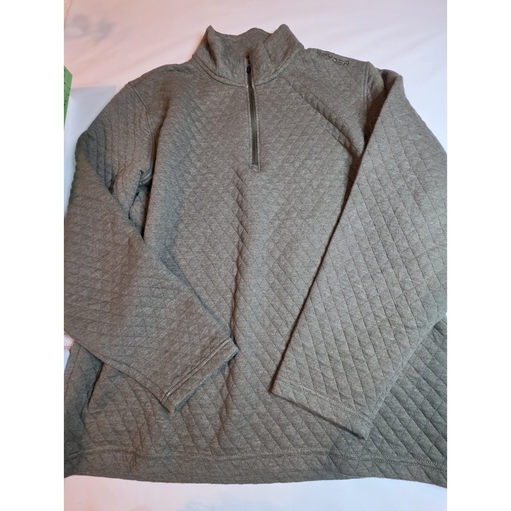 Spyder Men's XL Khaki Quilted Quarter Zip Pullover Sweater Performance Ski
